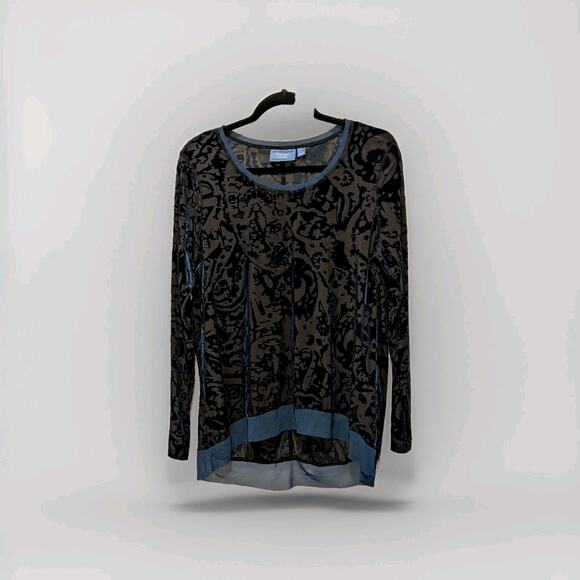 Simply Vera Wang Teal Velvet High Low Mesh Tunic Blouse SZ XL Fairy Whimsy Goth - Picture 1 of 7
